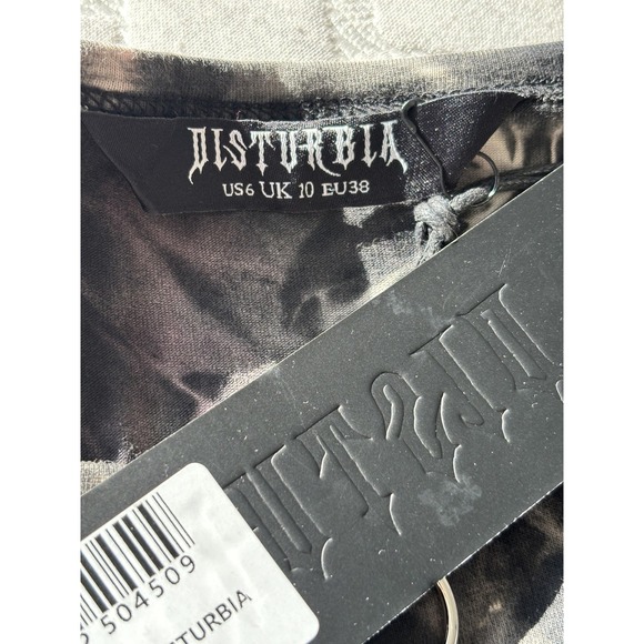 Disturbia Dress Womens 6 Black Gray Pink Tie Dye Midi Short Sleeve Pockets Ring - Picture 6 of 9